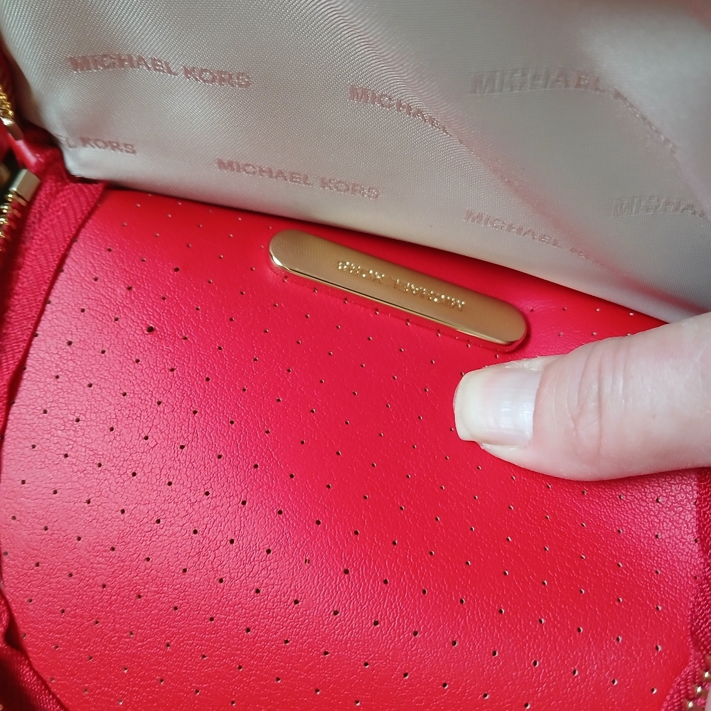 New Michael Kors Rhea Zip Mini Perforated Leather Backpack in Bright Red. - Picture 16 of 16